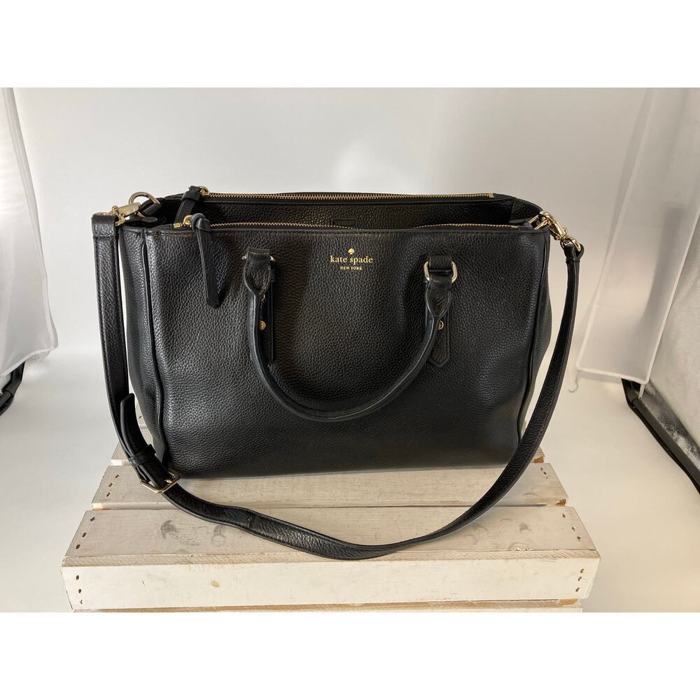 KATE SPADE LARGE BLACK PEBLED LEATHER WOMENS SHOULDER BAG - Picture 2 of 16